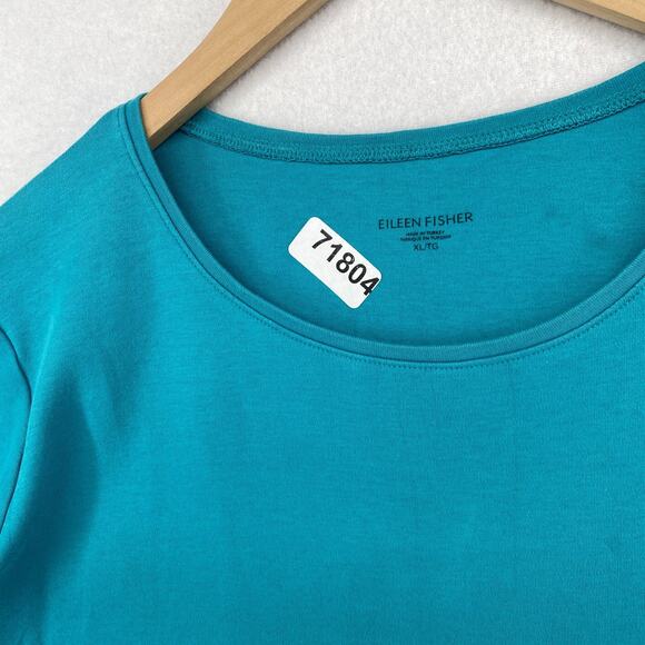 EILEEN FISHER Top XL Organic Cotton Interlock Jersey Crewneck Short Sleeve Blue - Picture 10 of 10